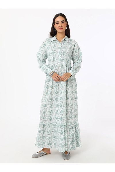 Benin Rochie Hijab din Bumbac cu Motiv Floral - Mentă - Benin