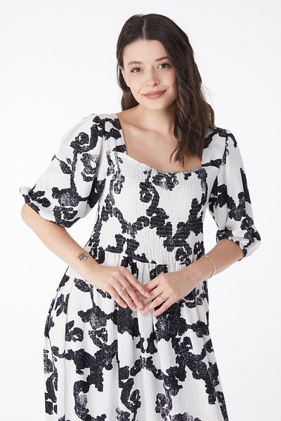 TOFİSA Patterned Midi Dress Black - 25241