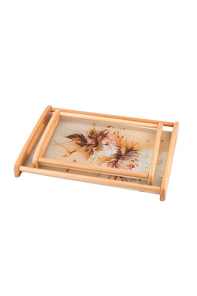 Dania A set of 2 wooden and glass plates and trays with elegant artistic drawings and colors. The medium size is 33*24 cm and the large size is 42*30 cm.