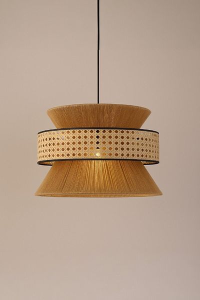 oceanpoint Natural Jute, Bamboo Braided Pendant Chandelier, Bohemian Lighting, Living Room, Kitchen, Dining Table Top, 50X30 cm