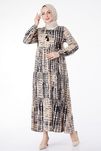 TOFİSA Patterned Colorful Dress Beige - 24990