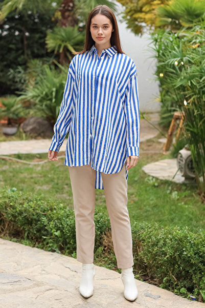 TOFİSA Tunica de dama cu dungi albastre - guler de camasa, 13172