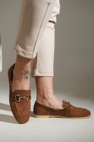 lovitto Buckle Detail Women's Suede Tan Loafer