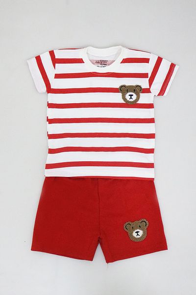 e-çocuk Boy's Striped Teddy Bear Shorts Suit - 1104
