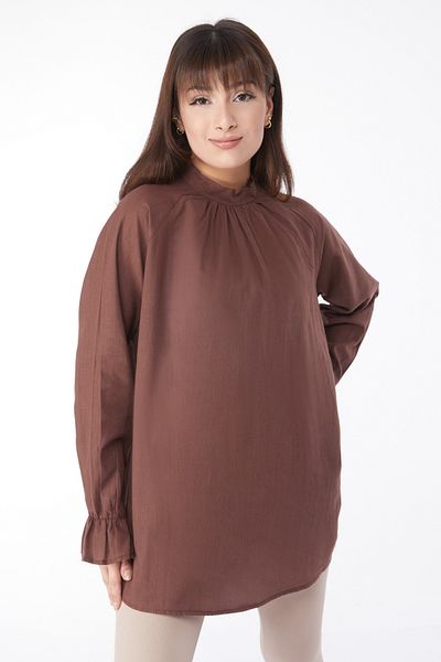 TOFİSA Straight Judge Collar Women's Brown Tunic - 13146