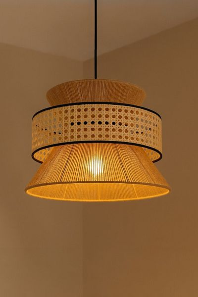 oceanpoint Natural Jute, Bamboo Braided Pendant Chandelier, Bohemian Lighting, Living Room, Kitchen, Dining Table Top, 50X30 cm
