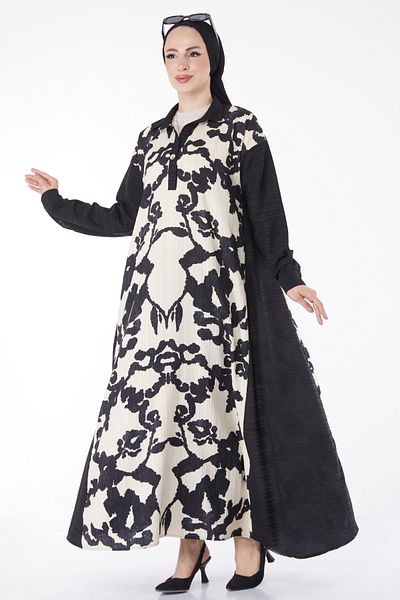 TOFİSA Patterned Loose Dress Black - 25044