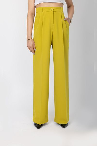 Stil Sepeti Women's Oil Green High Waist Pleated Palazzo Fabric Pants Drl-100078236