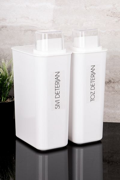 Dolkin Home Set of 2 Self-Scaled Detergent Box Powder Detergent Liquid Detergent 3000ml Detergent Dispenser with Label