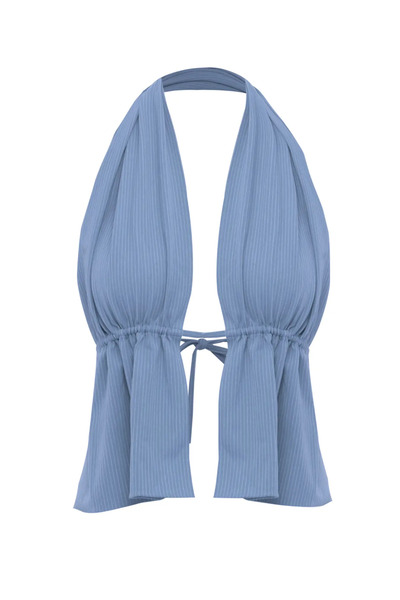 Keikei Mavi dokuma kolsuz kısa büstiyer