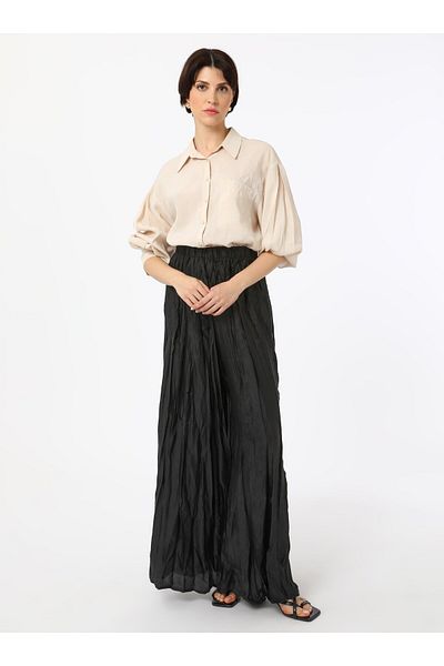 Refka Wrinkle Effect Pleated Trousers - Black - Refka