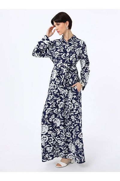 Refka Φόρεμα Hijab Viscose με Floral Print - Μπλε στάμπα - Refka