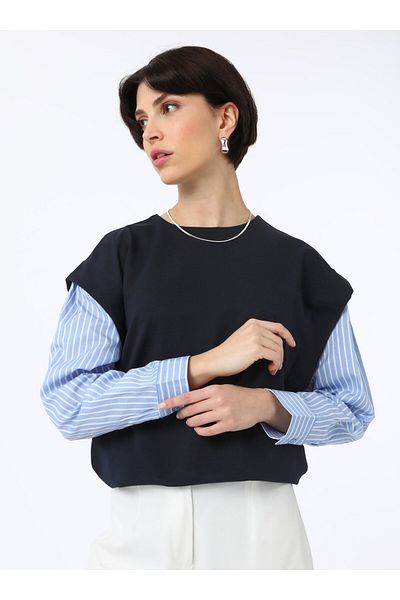 Benin Tunic with Sleeve Shirt Detail - Navy Blue - Benin