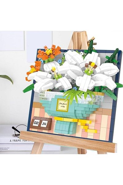 OBRO 3D Botanical Construction Set for Adults, Stand, Flower Frame, Plastic, 808 Pieces, White