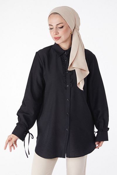 TOFİSA Frilly Shirt Black - 25259
