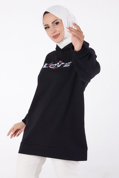 TOFİSA Printed Sweatshirt Black - 13330