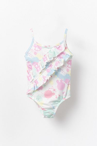 Banamio Winona Splashed Paint Patterned Girl's Swimsuit with Ruffle Detail