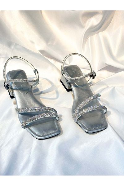 bulutmod Ba04262 Rochie de seară cu două pietre pentru femei, argintiu, maro moale, pantofi cu toc de 3 cm - 37