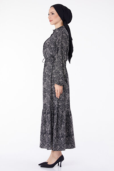 TOFİSA Polka Dot Patterned Dress Black - 25468