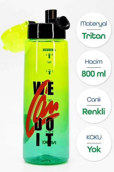 Telvesse Water Flask Tritan Wide Mouth Water Bottle Graffiti Sports Flask Waterer Bpa-Free 800 ml Green 0104