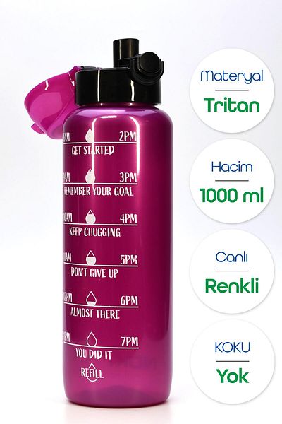 Telvesse Water Canteen Tritan Wide Mouth Water Bottle Motivational Sports Flask Waterer Bpa-Free 1000ml Purple T0103