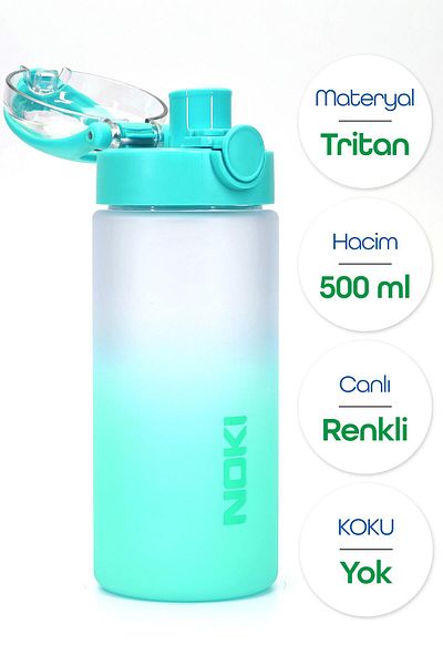 Telvesse Water Flask Tritan Wide Mouth Water Bottle Gradient Sports Flask Waterer Bpa-Free 500ml Turquoise 0109