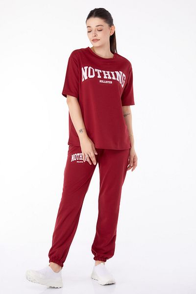 TOFİSA T-Shirt Trousers Double Set Claret Red - 13199