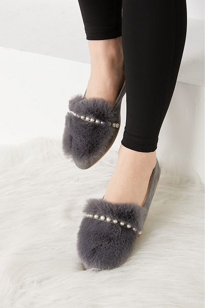 TOFİSA Women's Smoked Pearl Feather Ballerinas - 26650