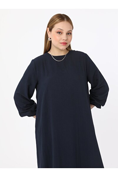ALİA Büyük Beden Kolları Lastikli Basic Aerobin Elbise - Lacivert - Alia