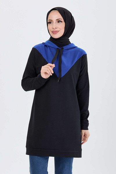 TOFİSA Tunica albastra cu gluga de dama - guler solid - 13105