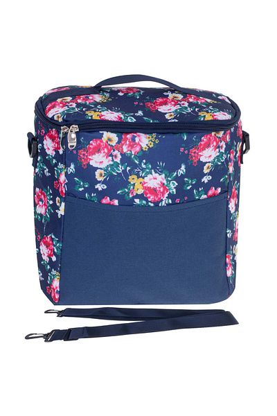 zola Geanta termica pentru picnic, inchidere fermoar, capacitate 11 L, 26x14x28 cm, bleumarin cu flori