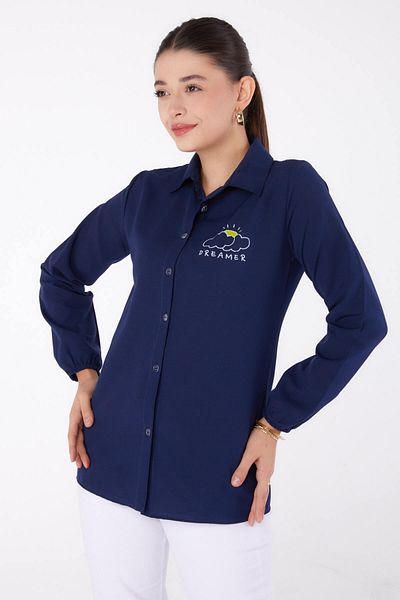TOFİSA Printed Shirt Navy Blue - 13342