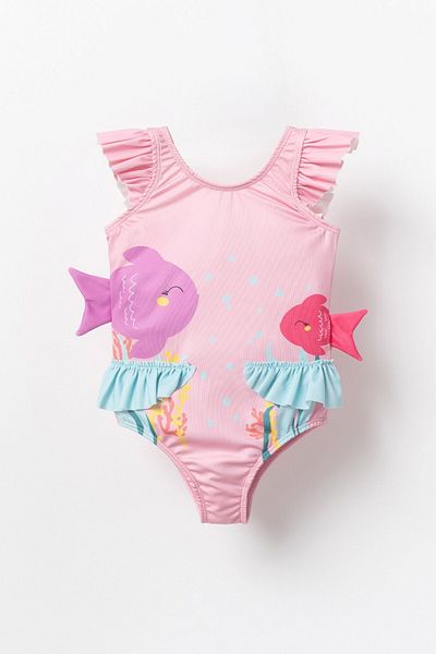 Banamio Rivery Fish Detailed Ruffled Girl's Swimsuit