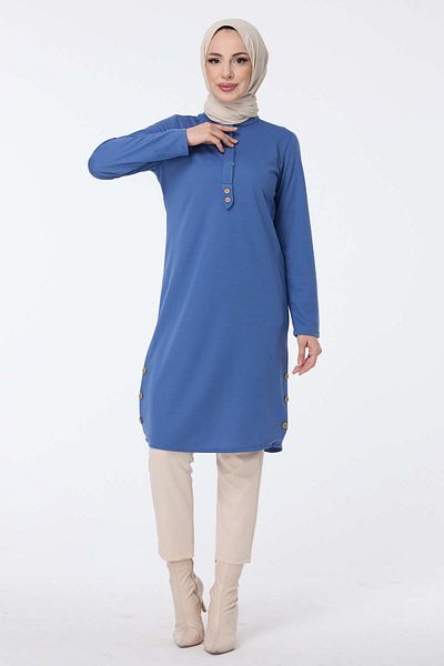 TOFİSA Blue Straight Judge Collar Women's Tunic - 13015
