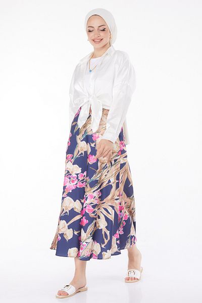 TOFİSA Patterned Skirt Navy Blue - 25891