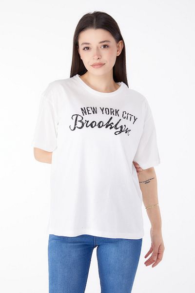 TOFİSA Printed Short Sleeve T-Shirt White - 25386