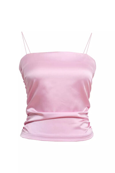 Keikei Pembe saten kolsuz crop top