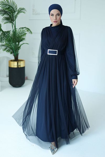 TOFİSA Evening Dress Navy Blue - 26083