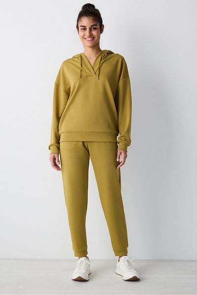 Penti Senffarbenes Sweatshirt mit V-Ausschnitt und Kapuze Silky Touch