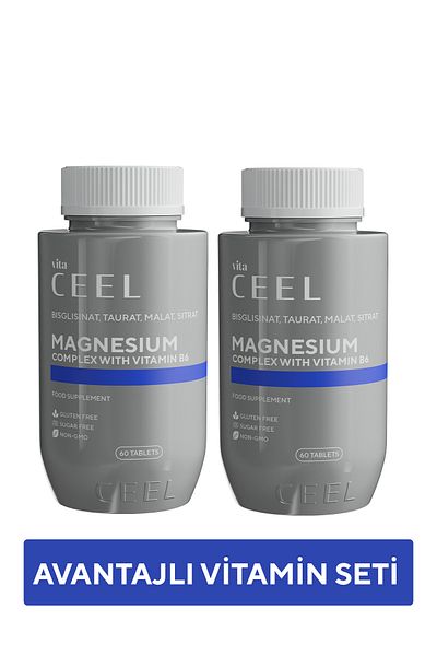 VitaCeel 2 Pack Magnesium Complex with B6 Citrate, Bisglycinate, Malate, Taurate-60 Tablets
