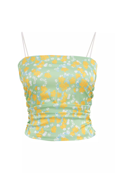 Keikei Desenli saten kolsuz crop top