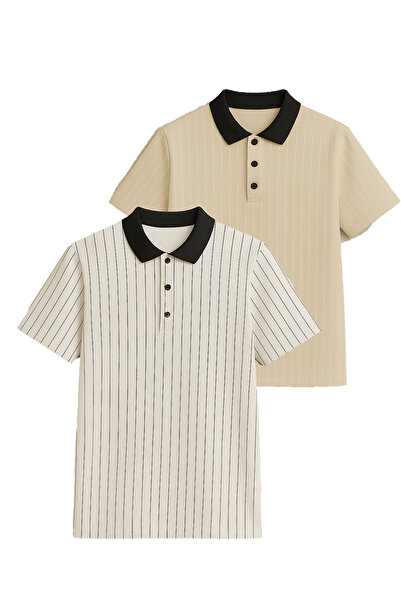 FATELLA Чоловічий 2-партний поло з вертикальним малюнком на комірі, на ґудзик...