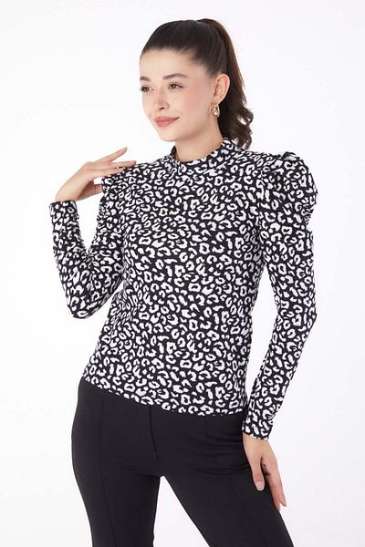 TOFİSA Leopard Patterned Blouse Black - 26217