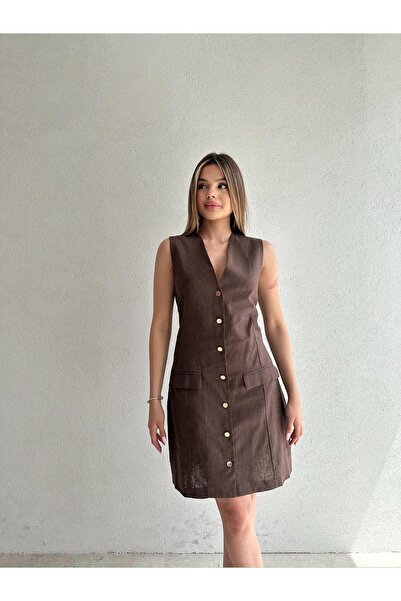 Mooi Butik HANKEL Mini Elbise 4569 - Acı Kahve
