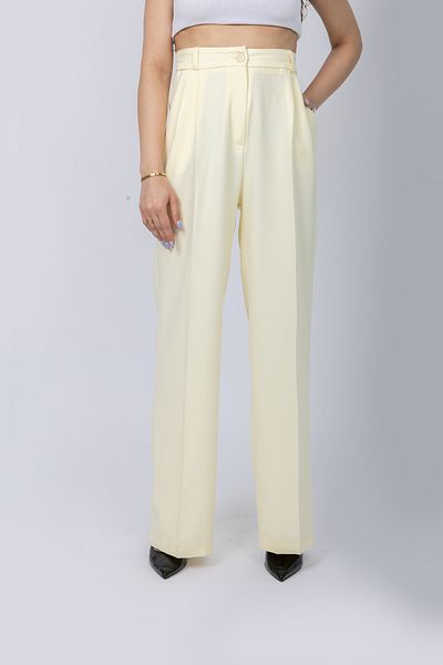 Stil Sepeti Women Yellow High Waist Pleated Palazzo Fabric Pants Drl-100078236