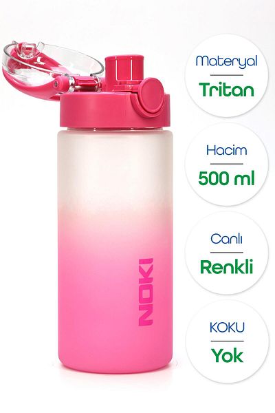 Telvesse Water Flask Tritan Wide Mouth Water Bottle Gradient Sports Flask Waterer Bpa-Free 500ml Pink 0109