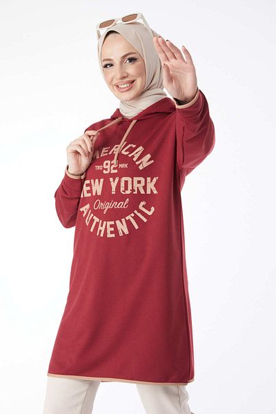 TOFİSA Front Printed Sweatshirt Claret Red - 13130