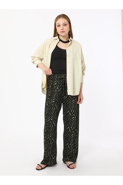 ALİA Green Patterned Plus Size Trousers - Black - Alia
