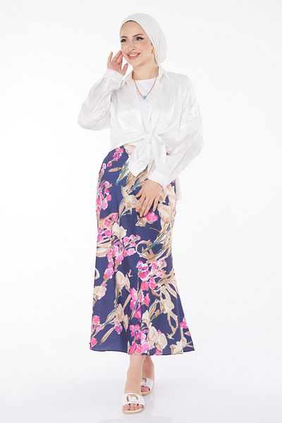 TOFİSA Patterned Skirt Navy Blue - 25891