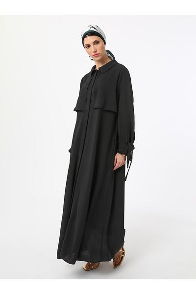 Refka Cap / Top Coat with Sleeve Binding Detail - Black - Refka
